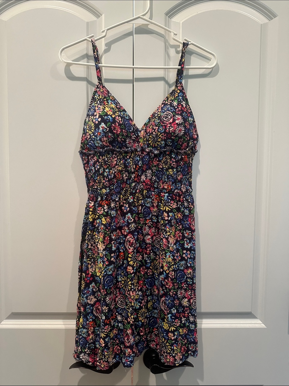 Floral Spaghetti Strap Sundress - Navy Background